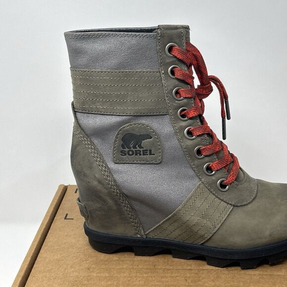 SOREL Lexie Wedge Ankle Boot Quarry Waterproof Leather Canvas Size 7.5/EU 38.5 - Picture 9 of 16